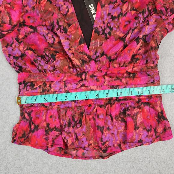 NWT Steve Madden Top Womens Size Medium Azura Sheer Fuchsia V Neck Long Sleeve - Picture 16 of 16